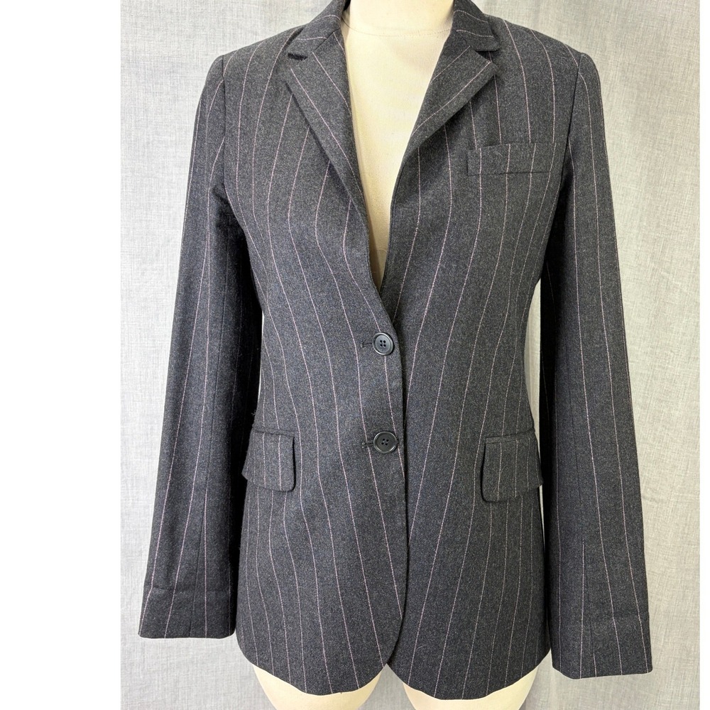Theory Charcoal Wool Blazer Pink Pinstripe‎ Tailored Two-Button Jacket 6